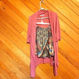 Maurice's large pink short sleeved open front cardigan and large skirt